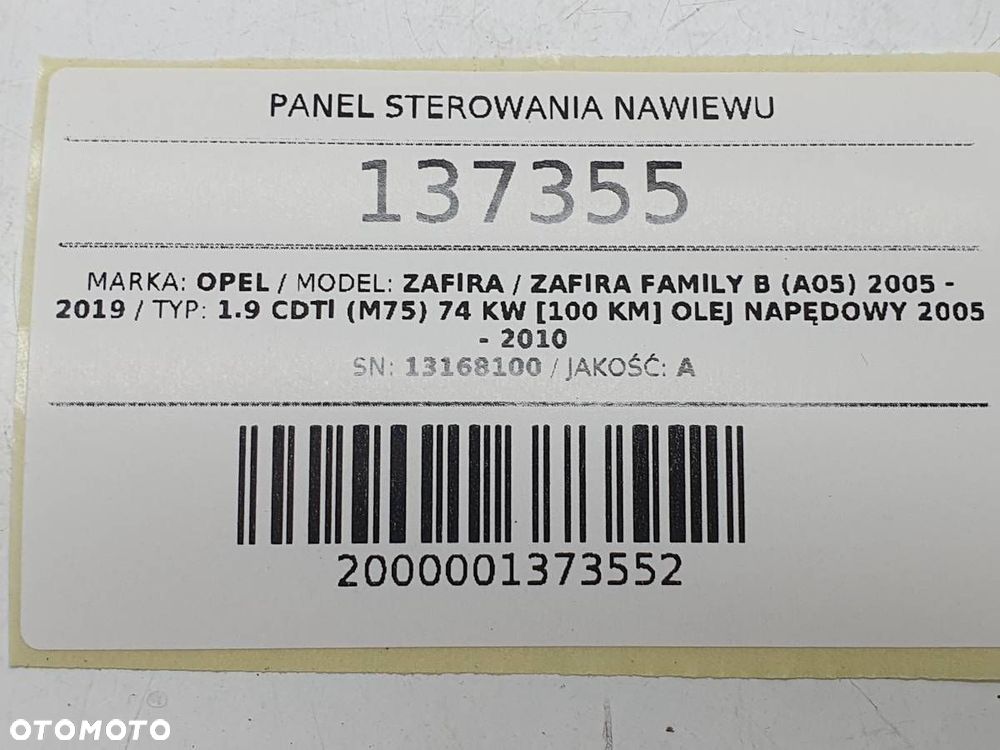 PANEL STEROWANIA NAWIEWU OPEL ZAFIRA B 13168100 - 7