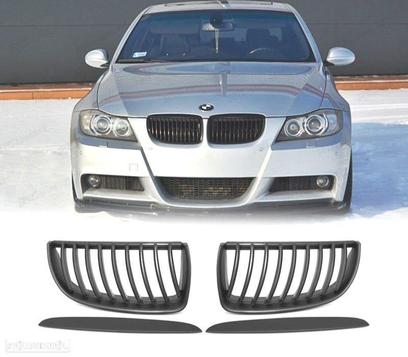 GRELHAS FRONTAIS BMW E90 05-08 PRETO + FRISOS - 1