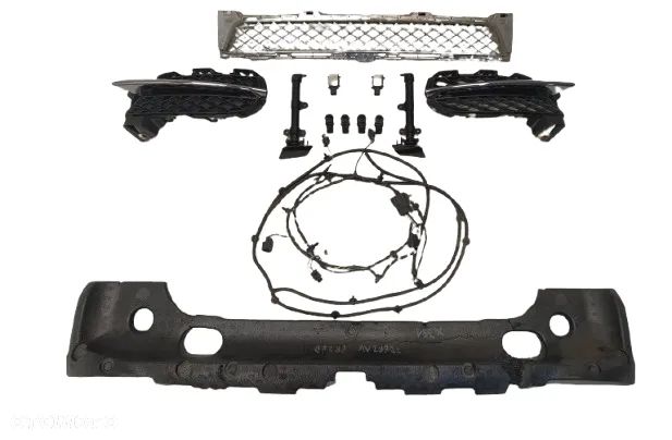 JAGUAR XJ X351 ELEMENTY ZDERZAKA PRZÓD KRATKA ŚRODKOWA LEWA PRAWA WIĄZKA KABEL PDC 4XPDC CZUJNIKI PARKOWANIA SPRYSKIWACZE ABSORBER CZUJNIK UDERZENIOWY ORYGINAŁ - 1