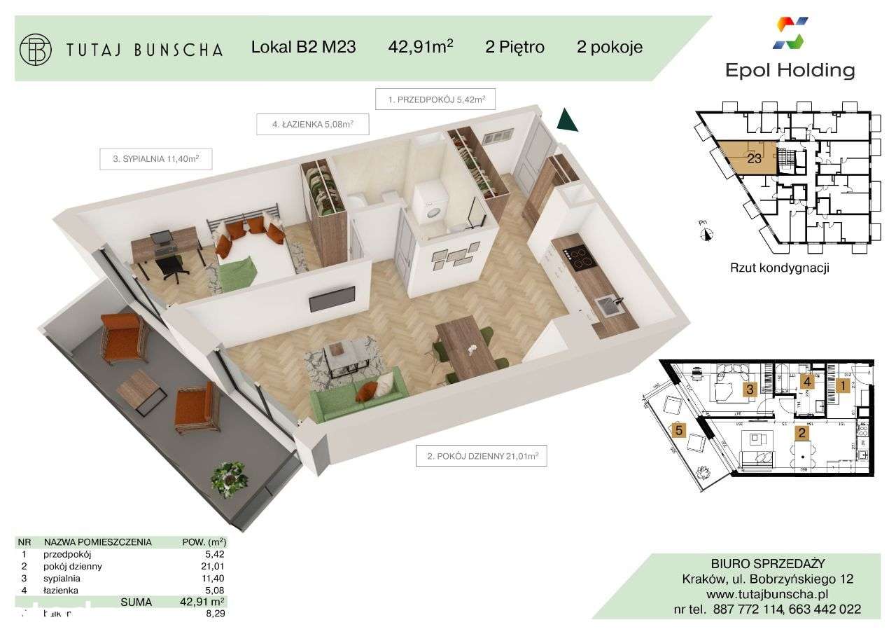2-pokojowe mieszkanie 42 m2 + balkon 8 m2, Bezpośrednio