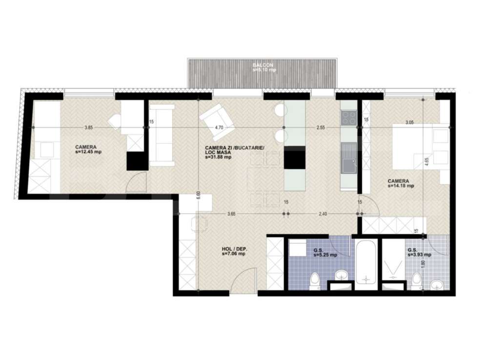 Apartament cu 3 camere, 2 bai, 75 mp, bloc nou, zona Iulius Mall — fotografia 3