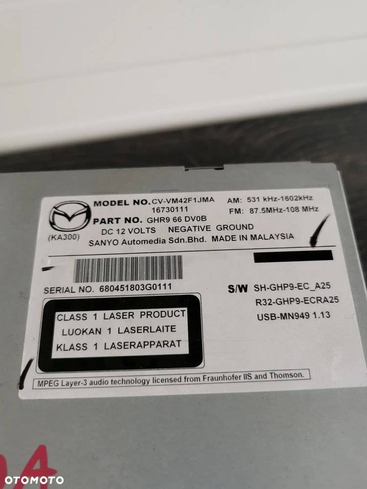 Mazda 6 III GJ GL 12-15 Radio Nawigacja Wyświetlacz GHR966DV0B - 3