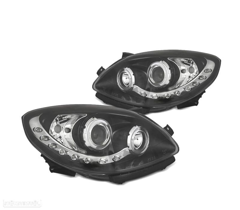 FARÓIS RENAULT TWINGO 07-11 LUZ DIURNA LED FUNDO NEGRO - 1
