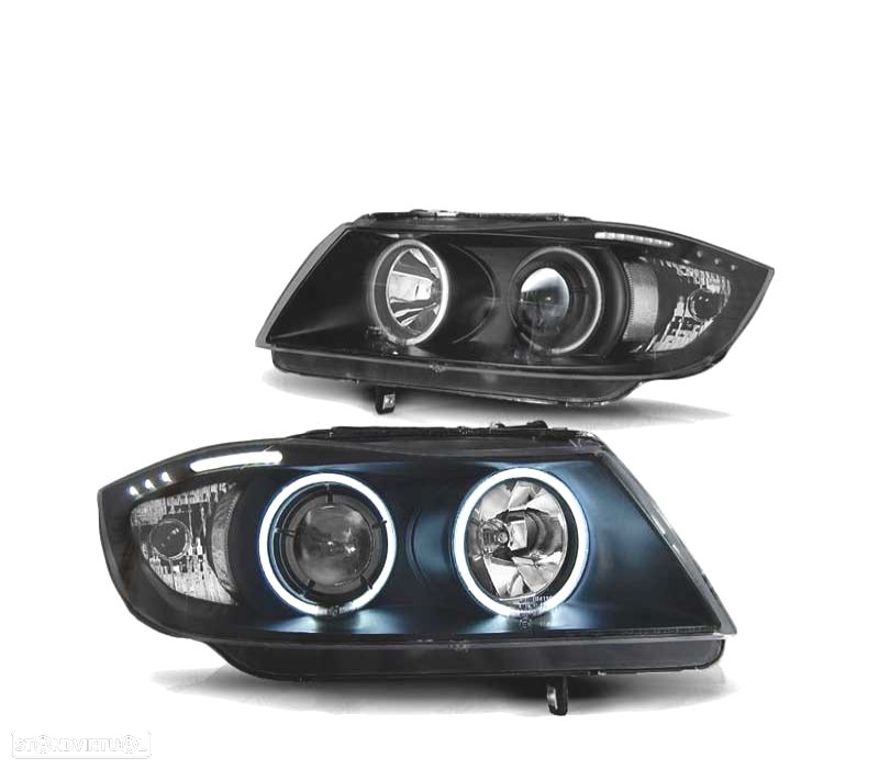 FARÓIS ANGEL EYES CCFL PARA BMW E90 E91 05-08 BLACK PRETO - 2