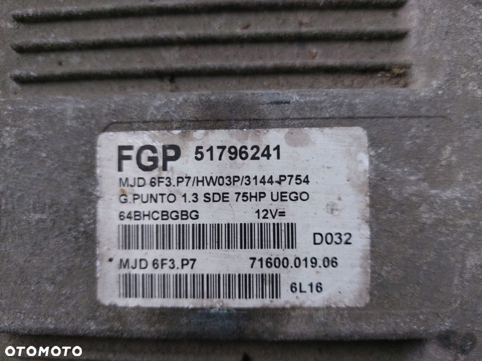 KOMPUTER STEROWNIK GRANDE PUNTO MJD6F3.P7 51796241 - 2