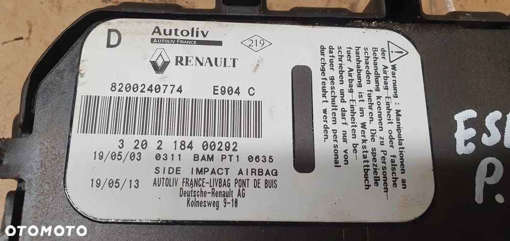 Poduszka fotela prawa AIRBAG Renault Espace IV 8200240774 - 5