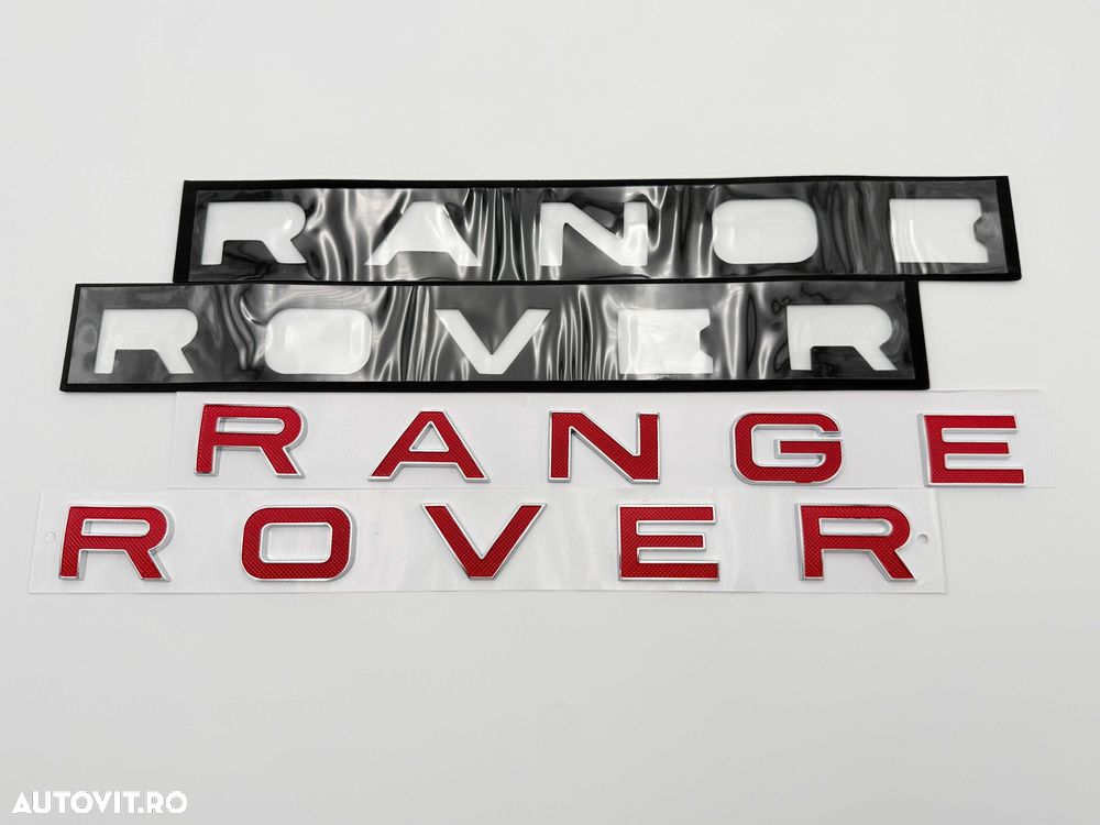 Emblema Compatibila Range Rover scris fata/spate rosu/crom - 1