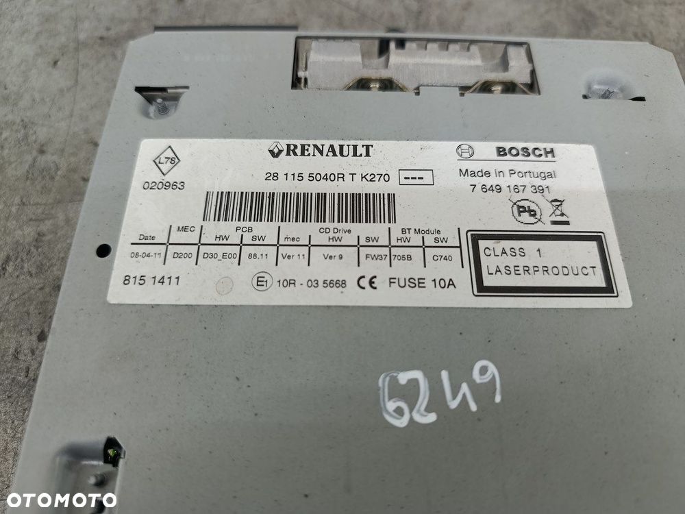 RADIO FABRYCZNE RENAULT SCENIC III 281155040R  7649167391 BOSCH - 3