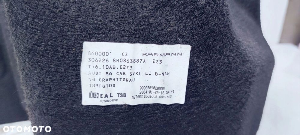 TAPICERKA BOCZEK BAGAŻNIKA LEWA AUDI A4 B6 8H0863887A 2Z3 - 3