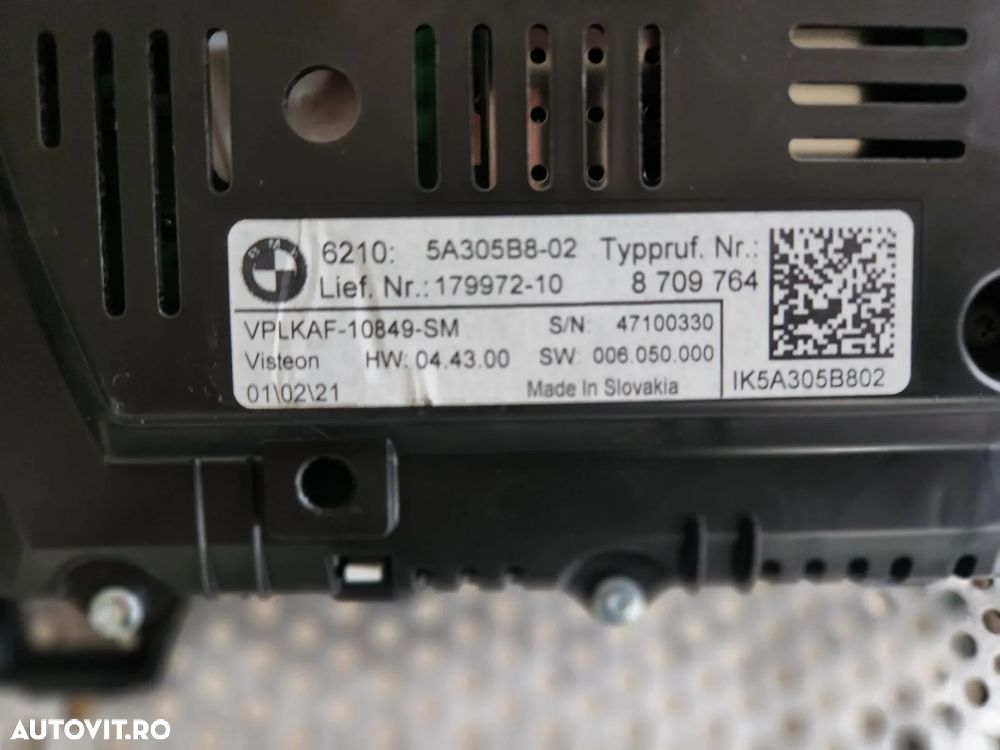 Ceasuri Bord Bmw Seria 1 F40 F41 Seria 2 F44 F46 Cod 5A305B8 Volan Stanga - Dezmembrari Arad - 7