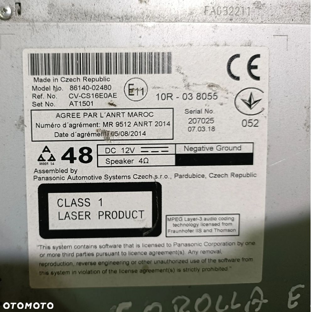 TOYOTA COROLLA E16 13-19 r. RADIO WYŚWIETLACZ EKRAN NAVI 86140-02480 + - 7