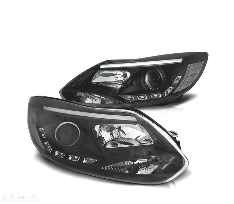 FARÓIS FRONTAIS FORD FOCUS 11-14 TUBE LIGHT + LED FUNDO PRETO - 1