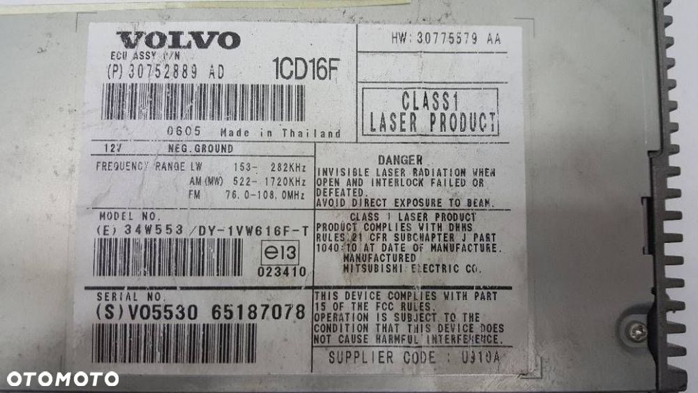 RADIO ODTWARZACZ CD VOLVO V50 S40 30752889 - 3