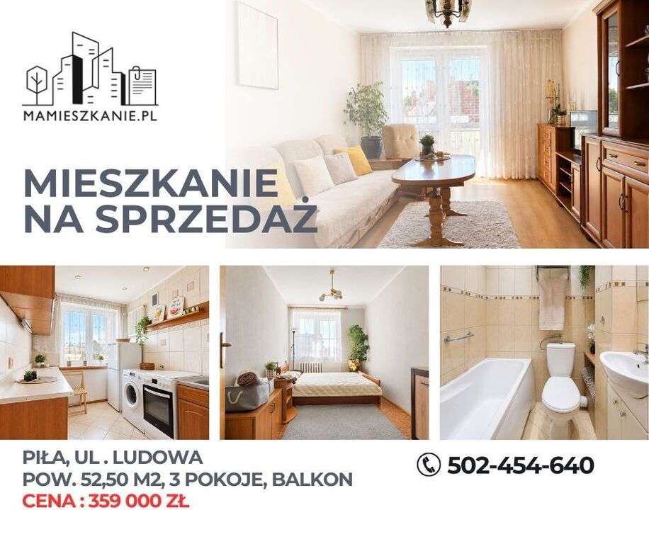 Piła, Ludowa – 3 pokoje z balkonem
