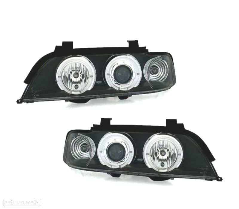 FARÓIS BMW E39 95-00 ANGEL EYES LED FUNDO PRETO - 2