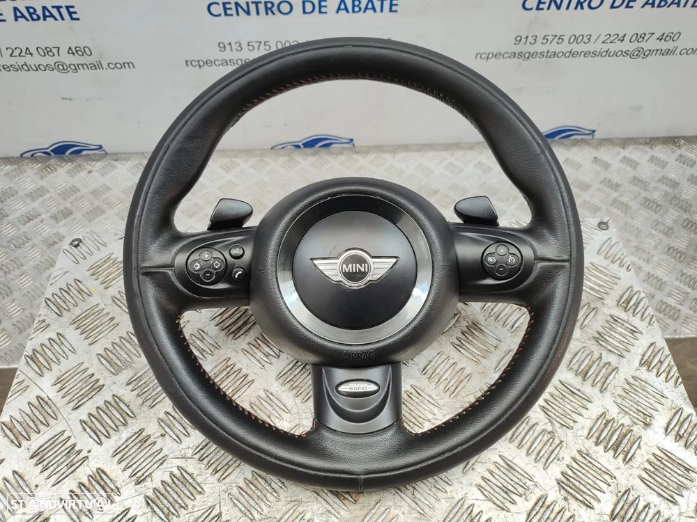 Volante Guiador em Pele John Cooper Works Multifunções com Patilhas Airbag Mini R55 R56 R57 R58 R59 R60 Original