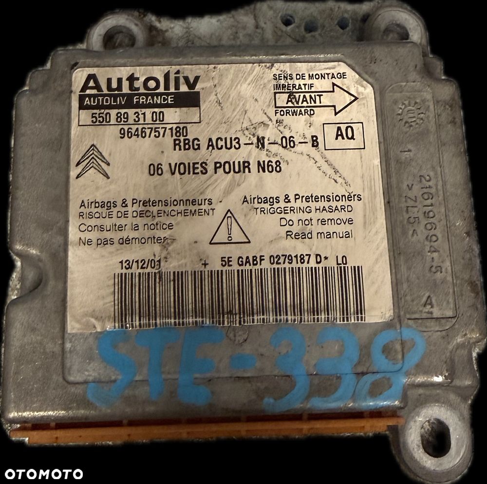 Sterownik MODUŁ PODUSZEK POWIETRZNYCH AIRBAG Renault Twingo Clio   9646757180