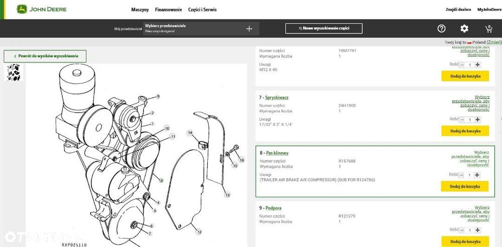 Pasek wielorowkowy John Deere R157688 - 2