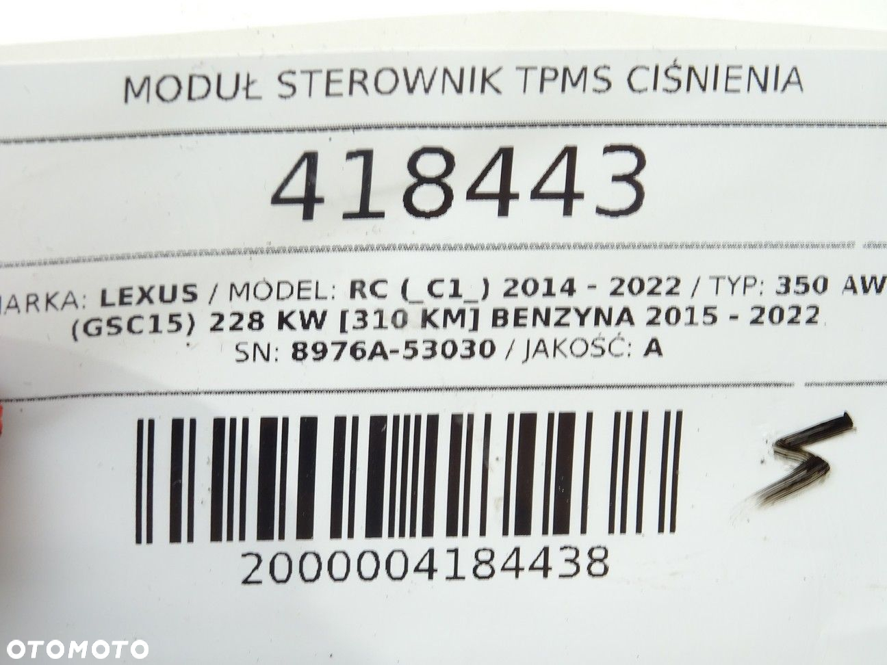 MODUŁ STEROWNIK TPMS CIŚNIENIA - 330.00 PLN - LEXUS RC (_C1_) 2014 - 2022 350 AWD (GSC15) 228 kW - 5