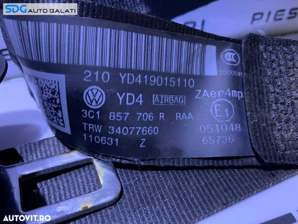 Centura Siguranta Dreapta Fata VW CC 2012 - 2017 Cod 3C1857706R [Lc1433] - 5