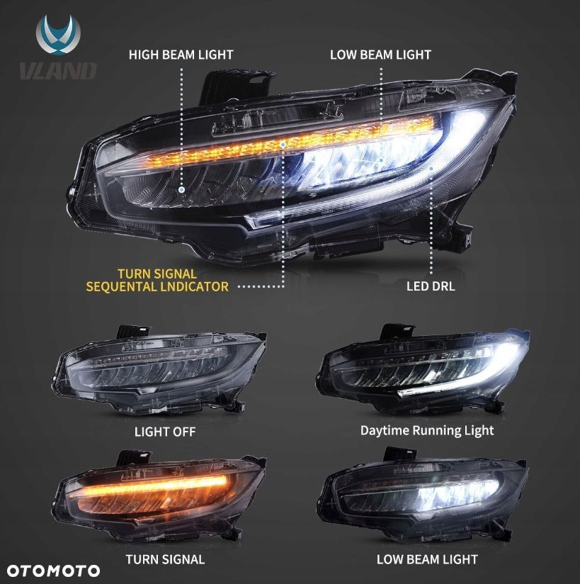 reflektory lampy kpl led diodowe europejskie dts honda civic x 10 2016-2021 - 9