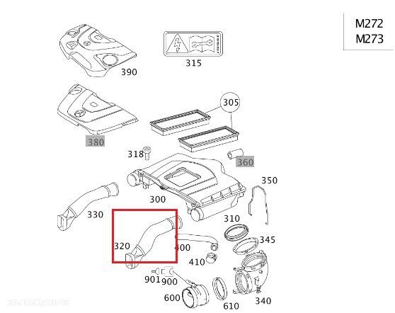 MERCEDES CL W216 S-KLASA W221 Dolot przewod powietrza silnika lewy OE - 2
