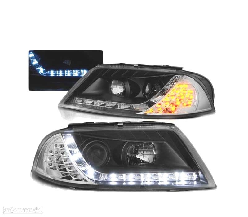 FARÓIS DAYLIGHT PARA VOLKSWAGEN VW PASSAT 3BG 00-05 COM INDICADOR LED PRETOS - 1