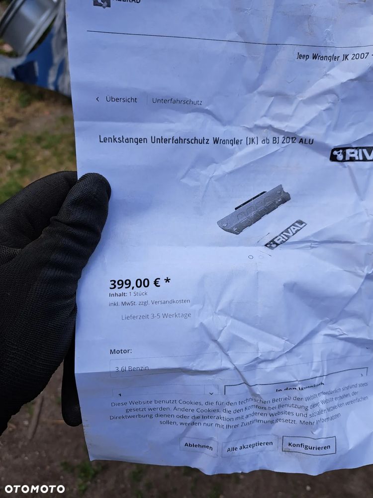 Ekran płyta osłona pod zderzak silnik Jeep Wrangler JK Rival - 10