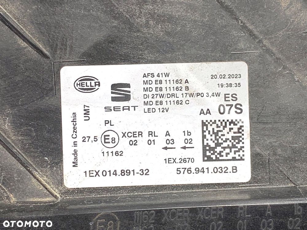 REFLEKTOR PRAWY PRZÓD LED  SEAT ATECA (KH7, KHP) 2016 - 2022 1.5 TSI 110 kW [150 KM] benzyna 2018 - - 5