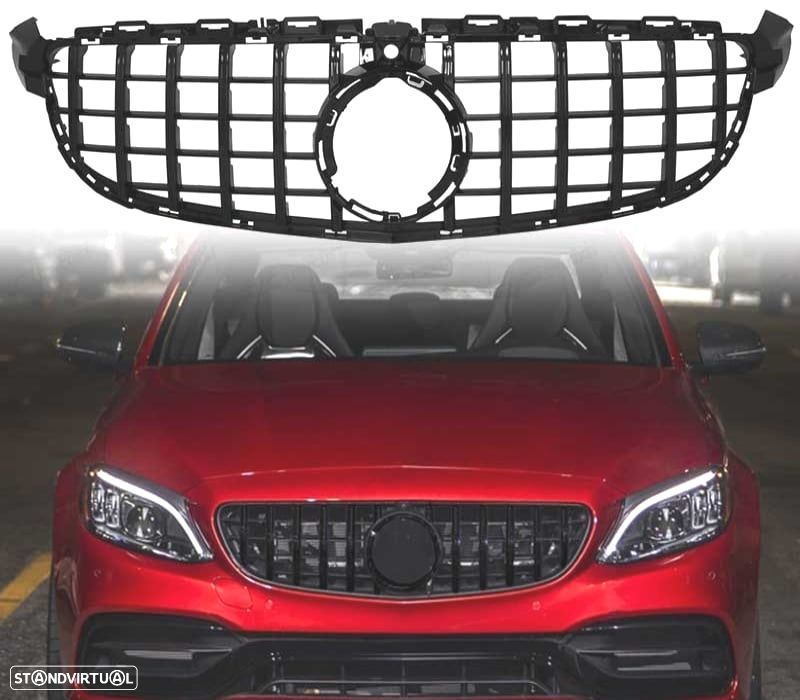 GRELHA FRONTAL MERCEDES W205 15-17 LOOK AMG GT CAMARA PRETO BRILHO - 1
