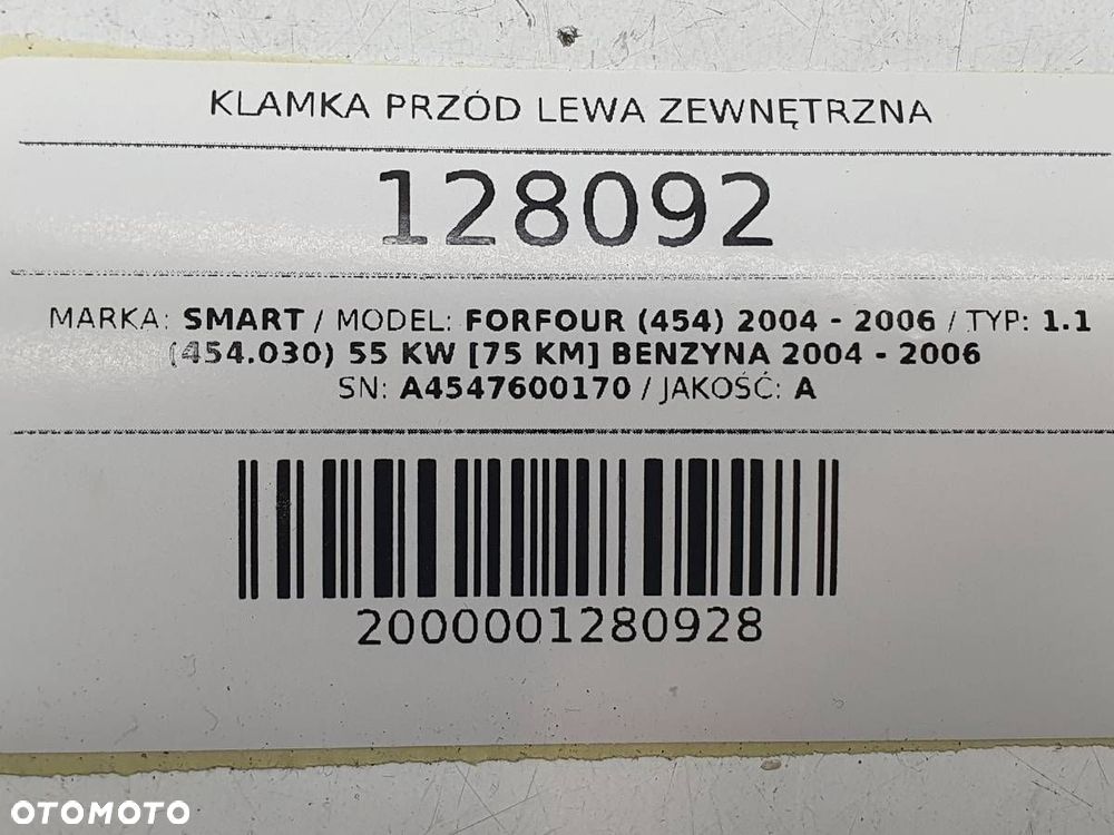 KLAMKA PRZÓD LEWA ZEWNĘTRZNA SMART FORFOUR 454 A4547600170 - 8