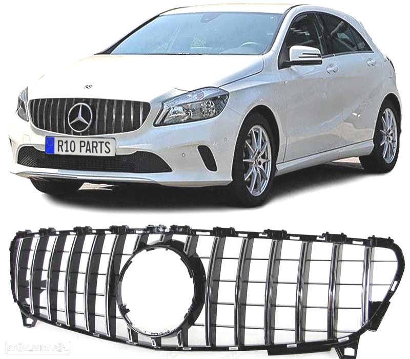 GRELHA FRONTAL MERCEDES CLASE A W176 16-18 LOOK AMG GT PRETO CROMADO - 1