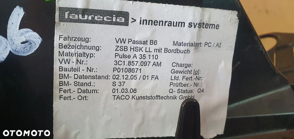 Schowek pasażera półka VW Passat B6 3C1857101 3C1857097AM - 7