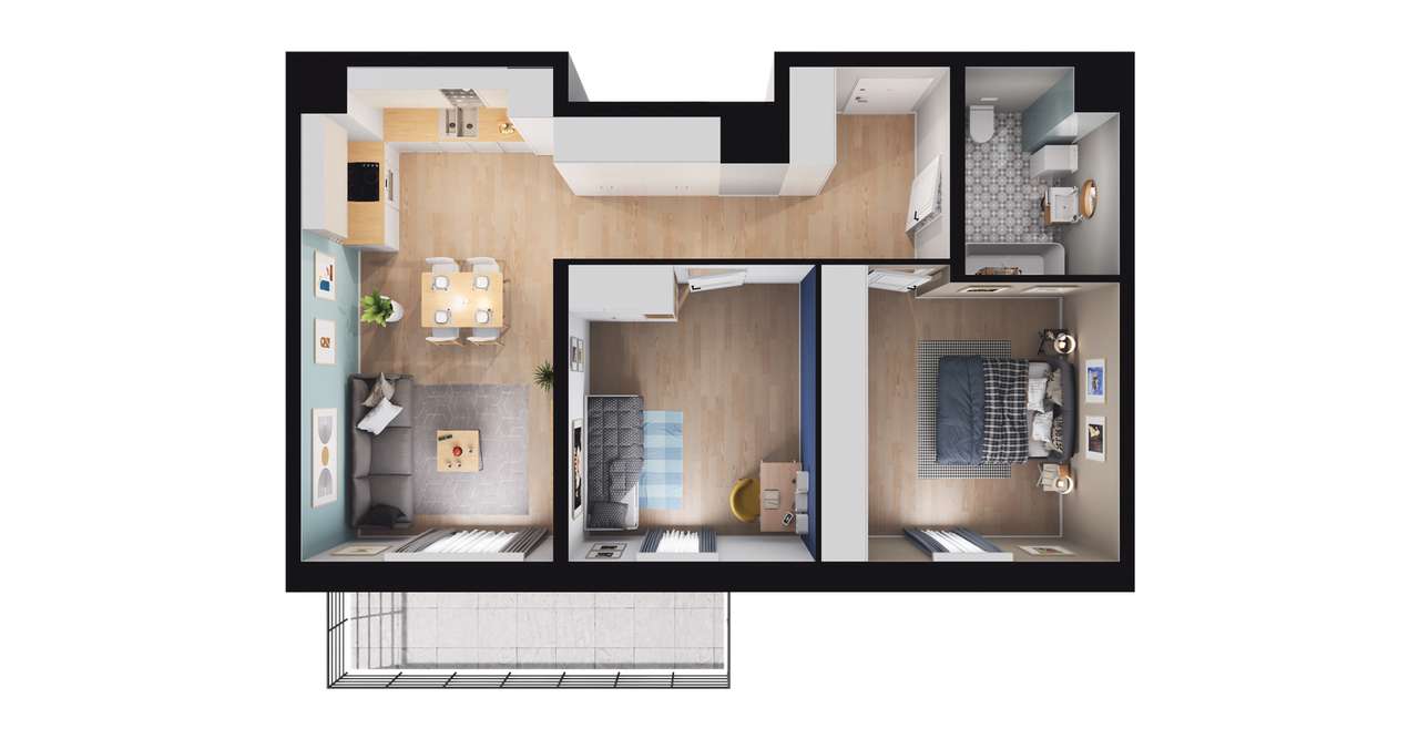 3-pokojowe mieszkanie 63m2 + balkon - Pełny obrazek: 2/23