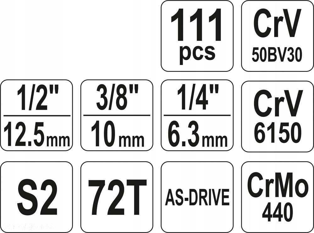 YATO KLUCZE NASADOWE ZESTAW NARZĘDZI KLUCZY 111el. 1/4" 3/8" 1/2" YT-38831 - 7