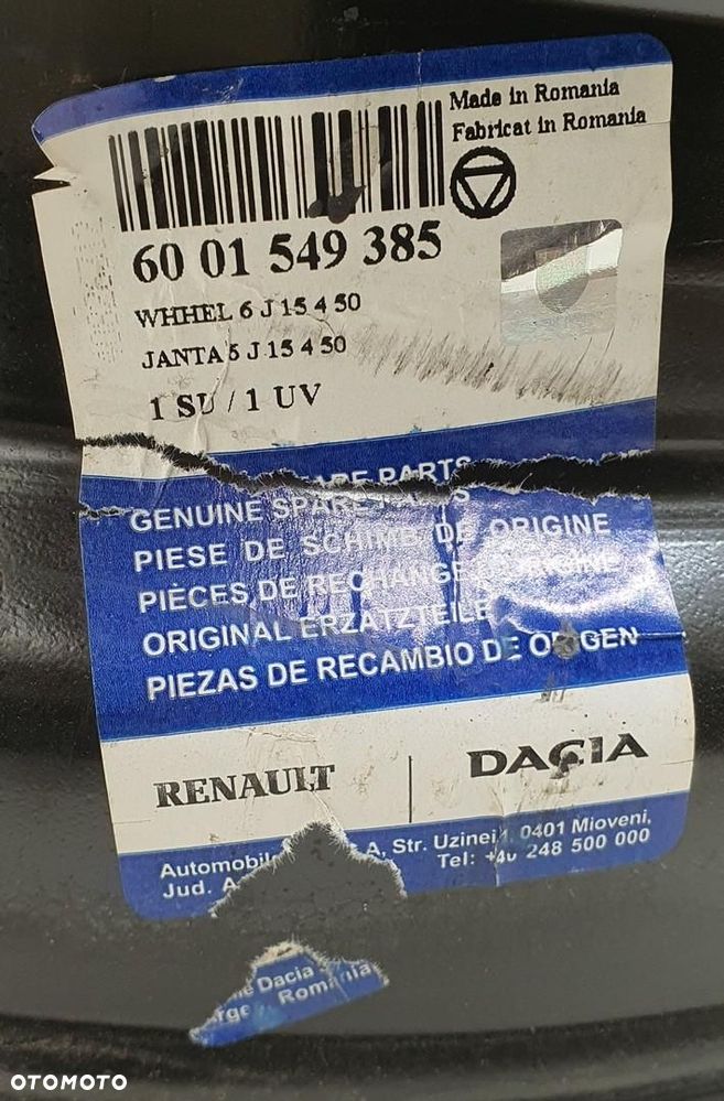FELGA STALOWA 15 6J ET50 4X100 DACIA SANDERO II 6001549385 1SZT - 4