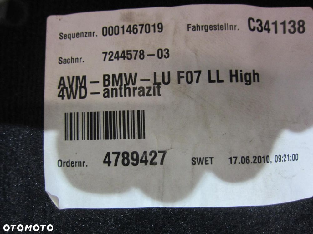 BMW GT F07 WYKŁADZINA DYWAN PRZEDNI CZARNY PRZÓD 7244578 51477220468 - 5