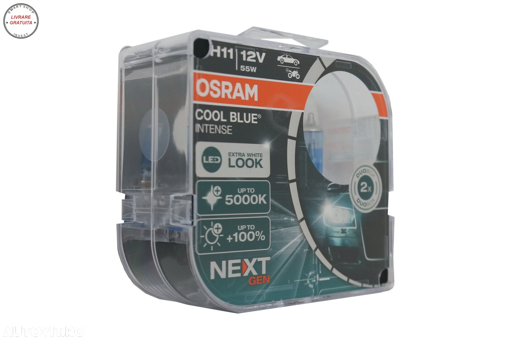 Set 2 Becuri Auto-Moto Halogen NEXT GEN Osram Cool Blue Intense H11 64211CBN-HCB 1- livrare gratuita - 3