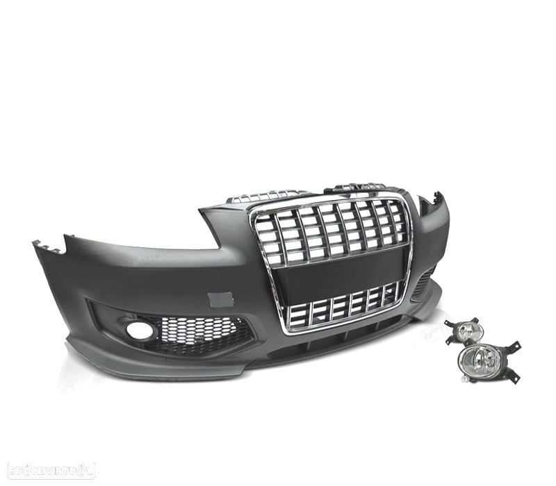 PÁRA-CHOQUES FRONTAL LOOK S3 + FARÓIS NEVOEIRO AUDI A3 8P 04-08 CROMADO PRETO - 1