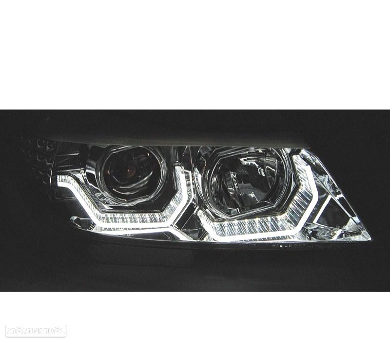 FARÓIS BMW E90 E91 05-08 OLHOS DE ANJO 3D FUNDO PRETO PISCA LED - 3