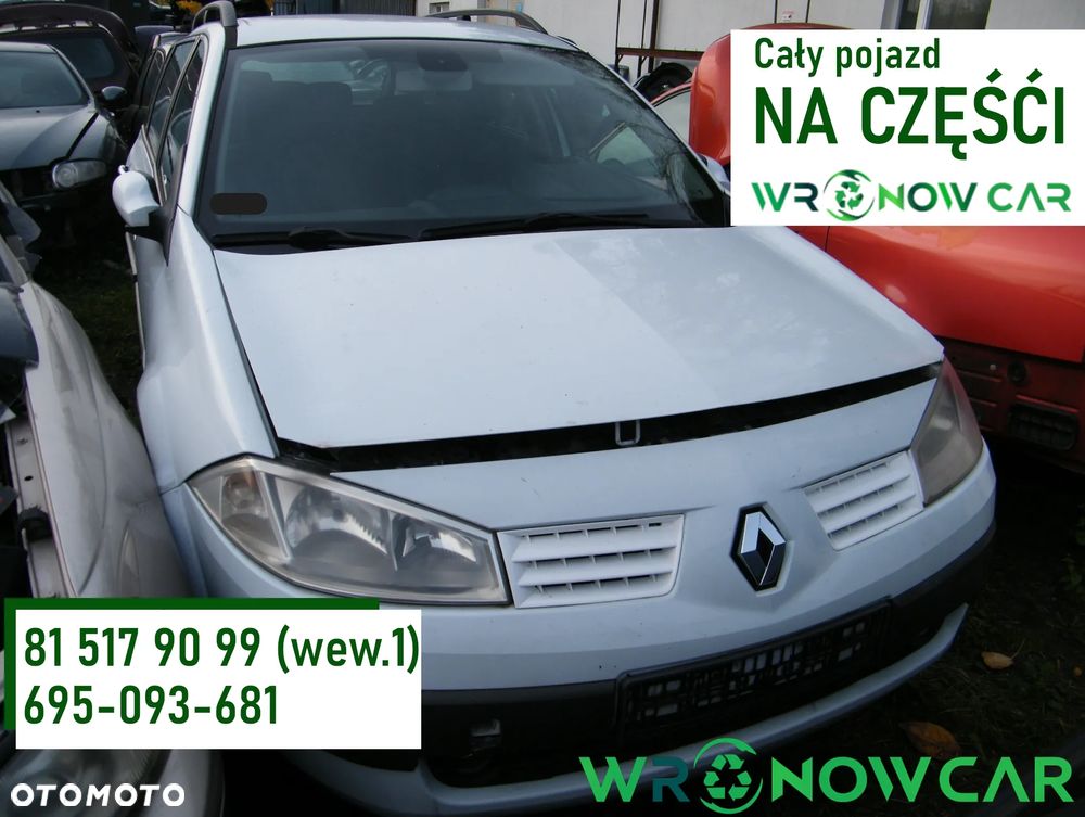 Renault Megane II (02-05r.) 1.9D 115KM. Silnik F9Q 800 Skrzynia ND0 001 lakier OV369 – ICE WHITE BC. Cały na części GWARANCJA !!!  Przód Tył Zestaw Komplet Drzwi Klapa Zderzak Błotnik Maska Grill Atrapa Szyba Pas Lampa Lusterko Boczki Fotel Kanapa Kokpit Deska Rozdzielcza Przełącznik Włącznik Sterownik Przewody Wiązka Instalacja Moduł Komputer Czujnik Listwa Pompa Alternator Wtryski Głowica Rozrusznik Kompresor Sprzęgło Dwumas Silnik Skrzynia ABS Klimatyzacji Paliwa Wspomagania Kolektor Turbina Przepustnica Zawór Chłodnica Koło Hak Belka Sanki Zawieszenie Mcpherson Półoś Amortyzator Wydech Tłumik Zacisk Most - 1