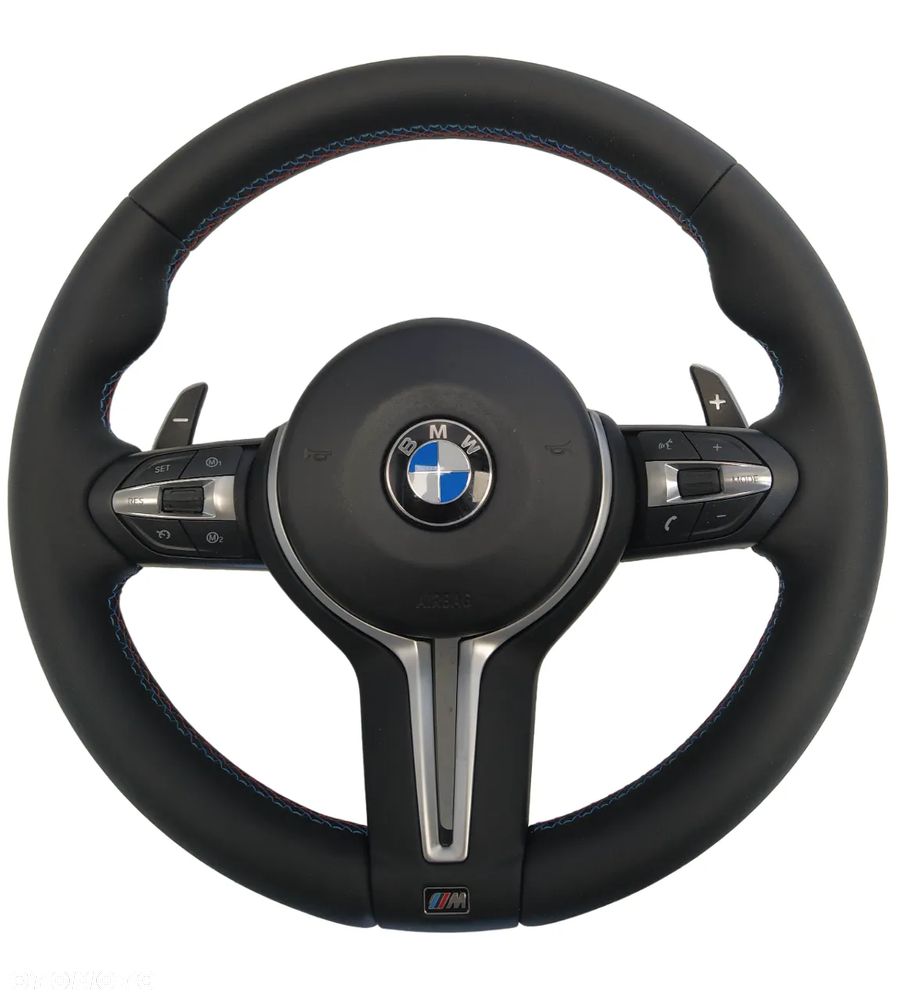 BMW F10 F11 F20 F30 KIEROWNICA MULTIFUNKCYJNA AIRBAG SKÓRA ŁOPATKI NIEBIESKO CZEROWNA NIĆ NOWA - 2