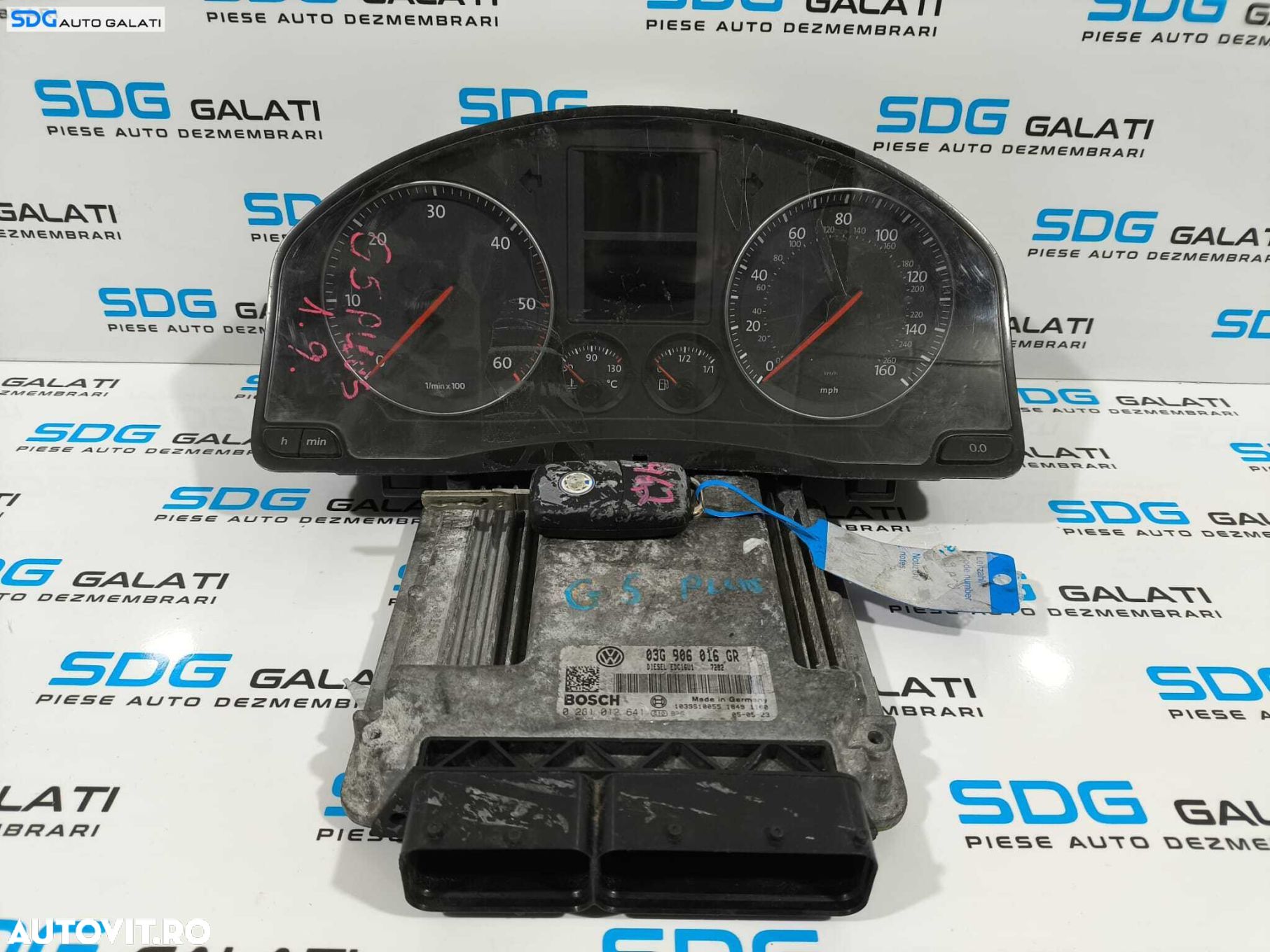 Kit Pornire Complet ECU Calculator Motor Ceas Ceasuri Instrumental Bord Cheie Chei Cip Imoblizator Volkswagen Golf 5 1.9 TDI 2004 - 2008 Cod 03G906016GR 0281012641 [L2282] [L2283] - 1