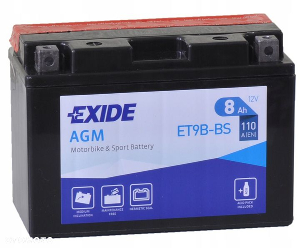 Akumulator EXIDE 12V 8Ah YT9B-BS, ET9B-BS Rybnik