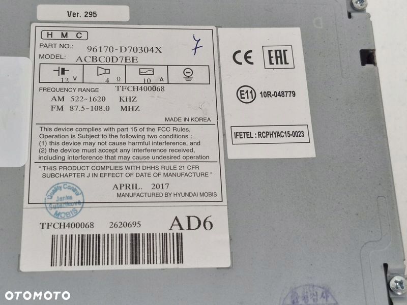 HYUNDAI TUCSON III 3 RADIO CD ODTWARZACZ BLUETOOTH 96170-D70304 - 7