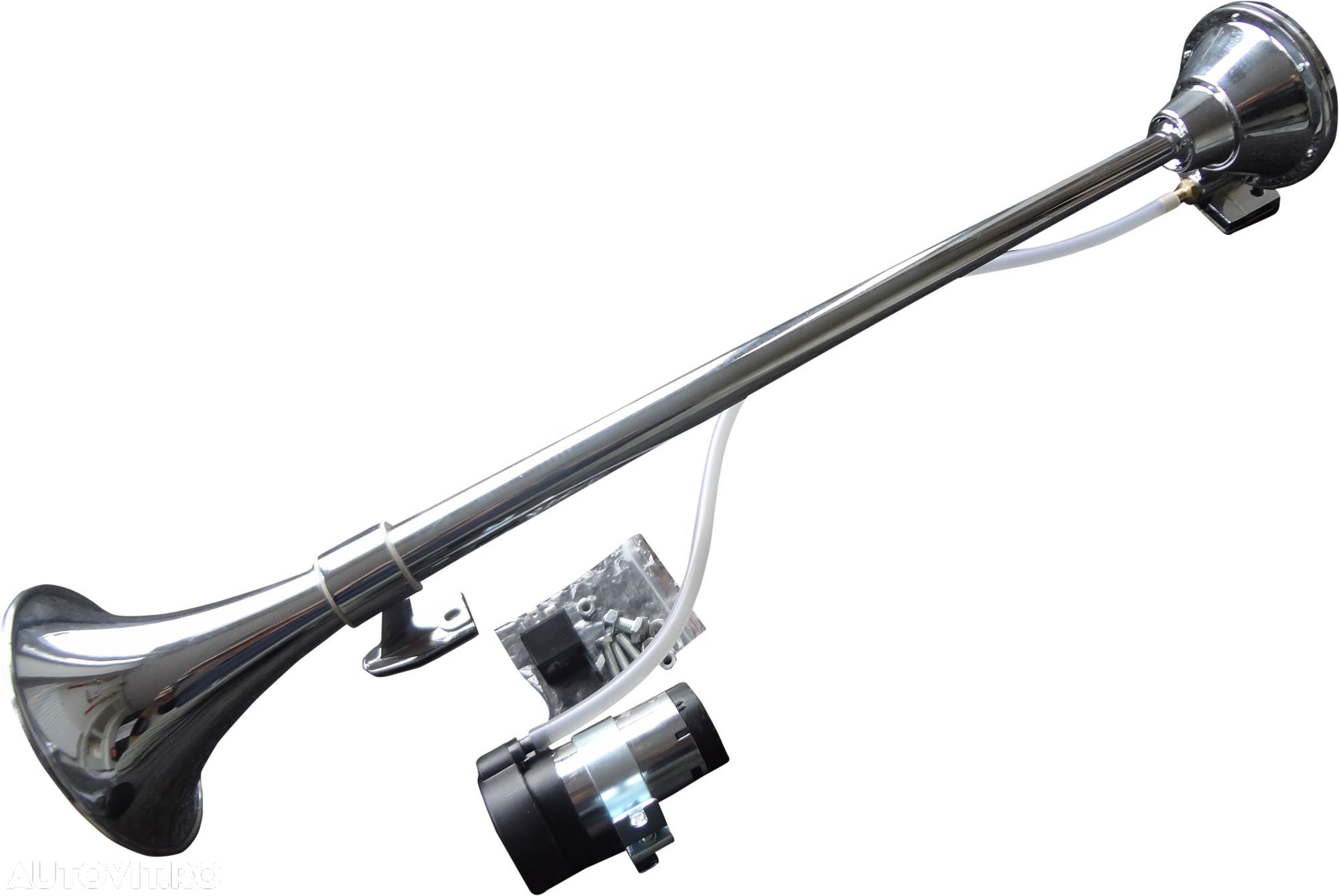 Claxon auto BestAutoVest 640mm, 12V, 4A, 200 Hz, cu compresor aer tip goarna, crom - 1