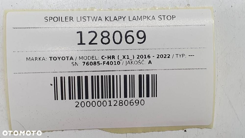 SPOILER DOKŁADKA LISTWA KLAPY LAMPKA STOP LOTKA TOYOTA C-HR 76085-F4010 - 11