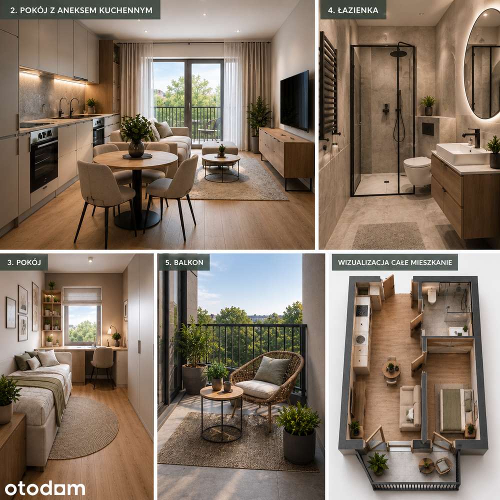 2 pokoje | 34,85 m² | 1 piętro | balkon 5,16 m²| Piątkowo |