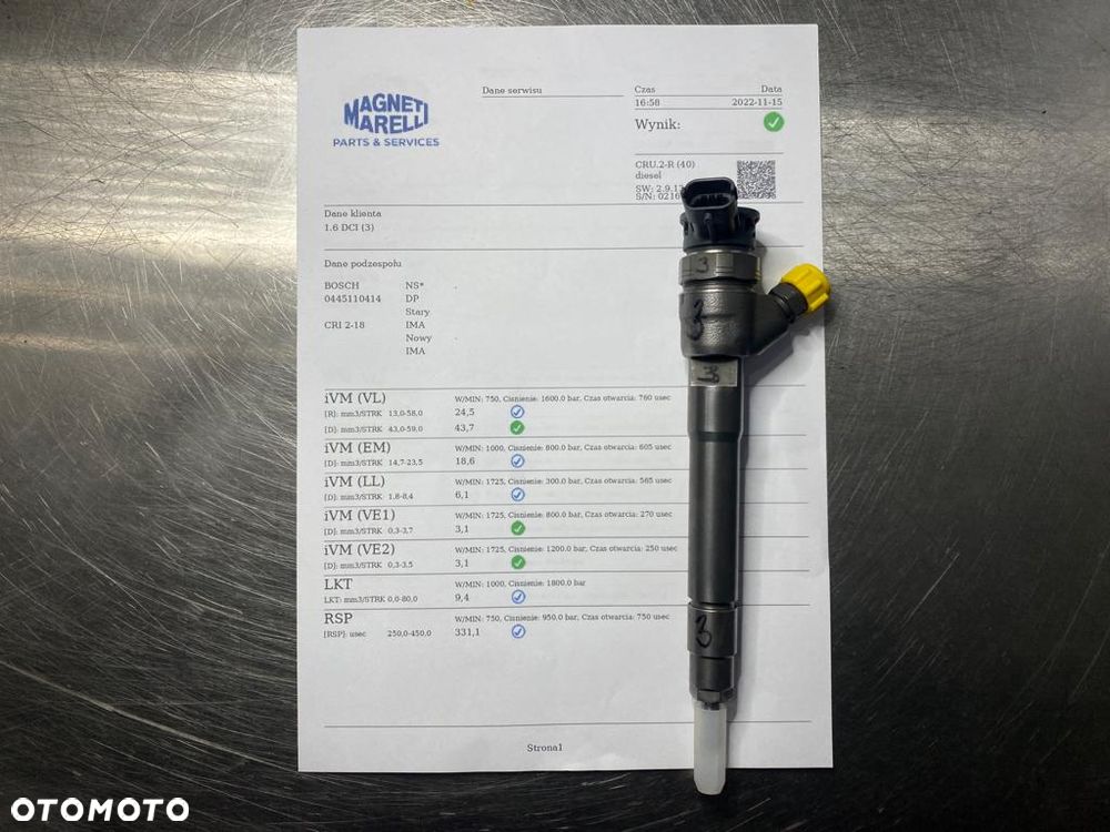 WTRYSKIWACZ TEST 1.6 DCI 0445110414 WTRYSK WYDRUK IMA SPRAWDZONE OPEL VIVARO RENAULT TRAFIC MEGANE III H8201055367 - 1