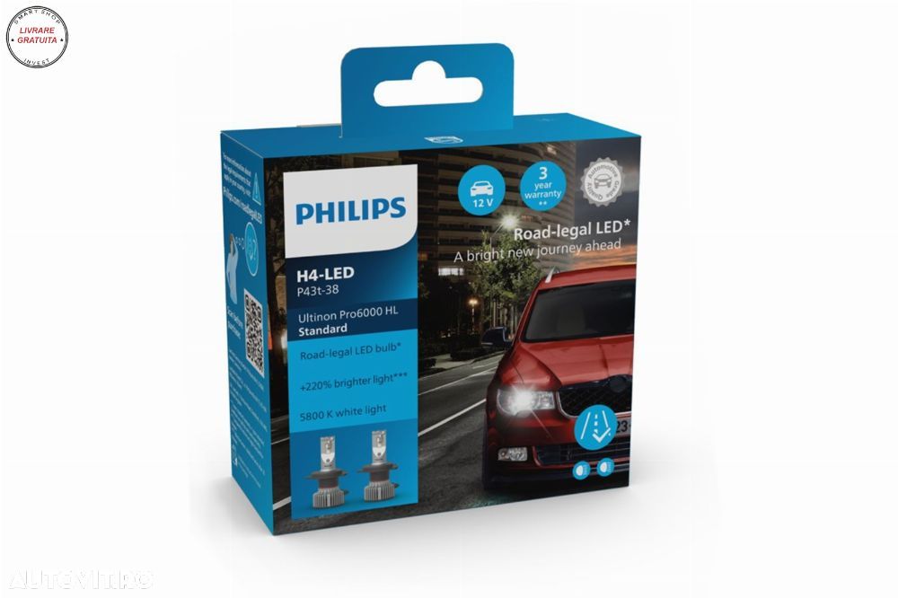 Philips Bec LED H4 12V 19W Ultinon Pro6000 HL Standard 5800K (1set)- livrare gratuita - 4